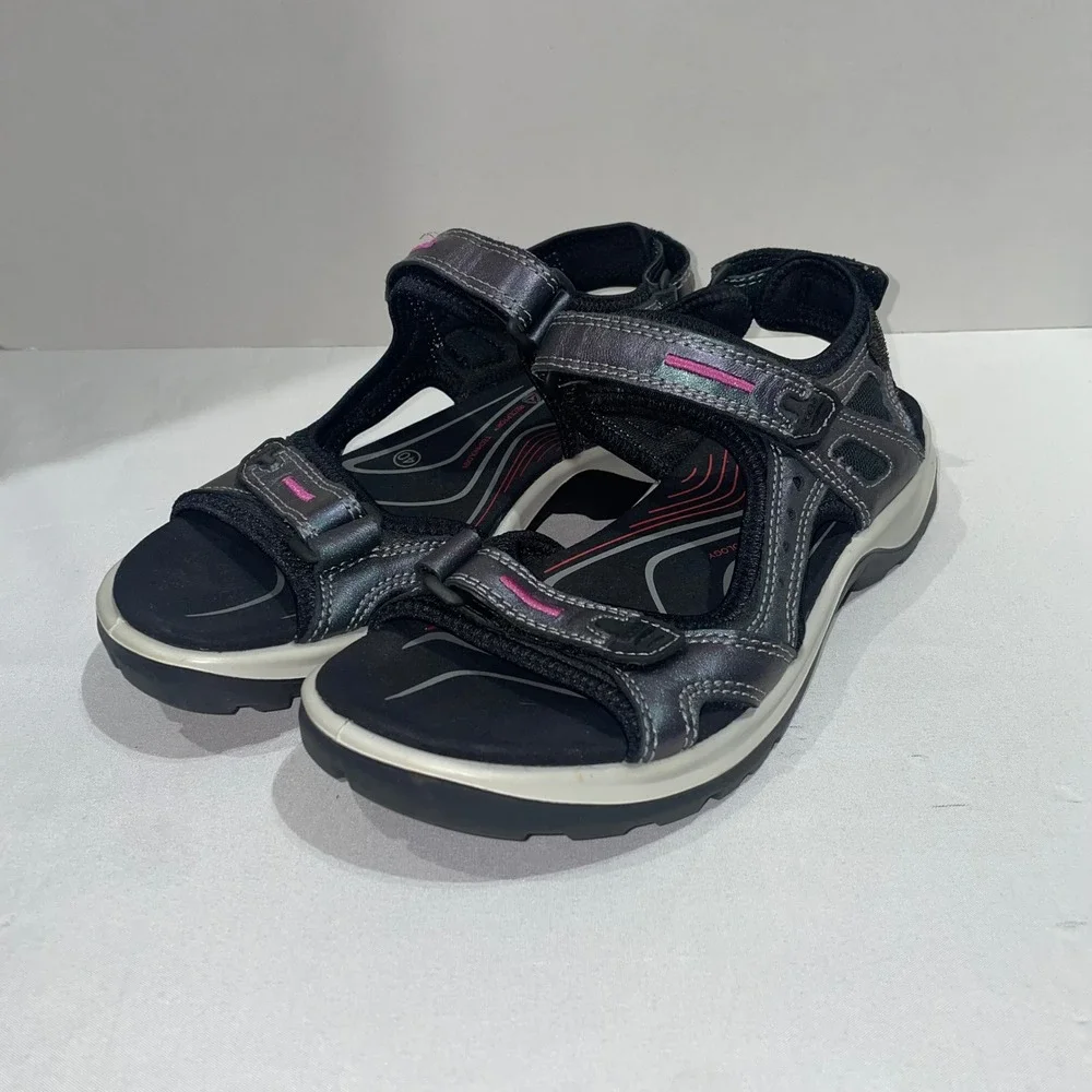 ECCO Yucatan Sandals Womens 40 Metallic Iridescent Black Grey Pink Hiking